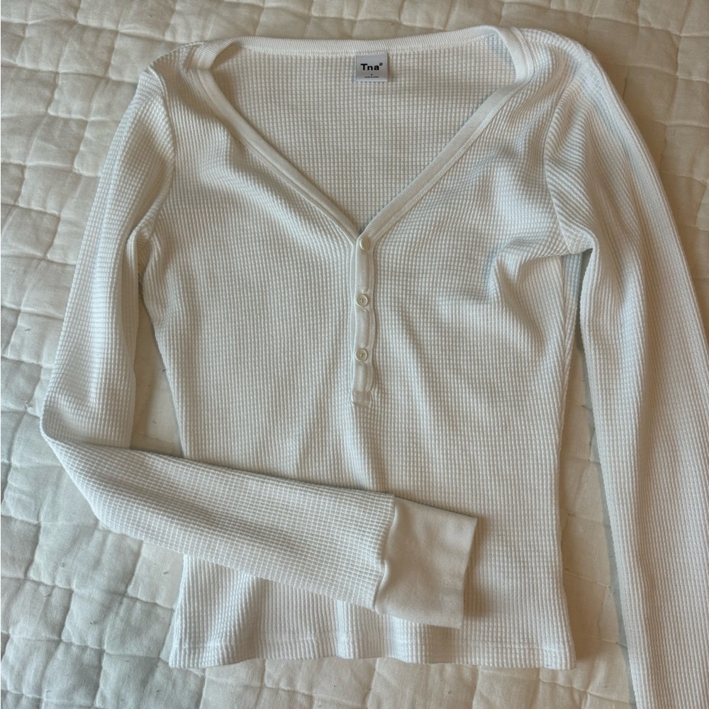 TNA Cream Button-Down Ribbed Top